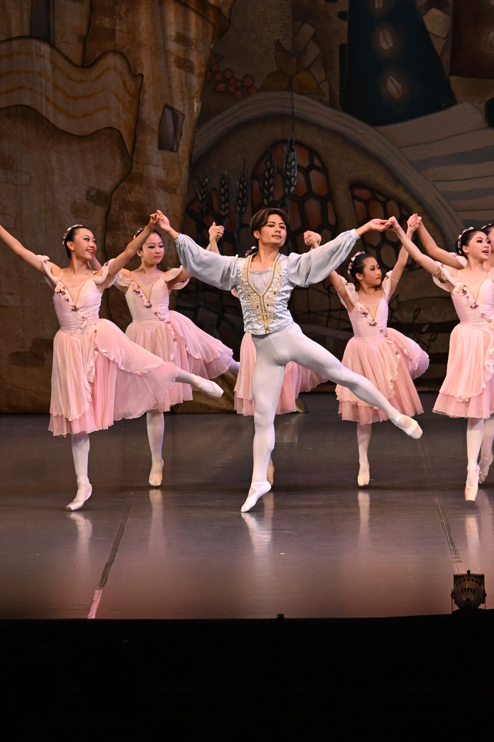 Le corps de ballet en rose encadrant le couple principal.